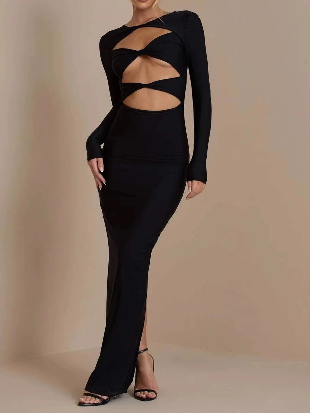 NBD Black Long-Sleeve Cutout Maxi Gown